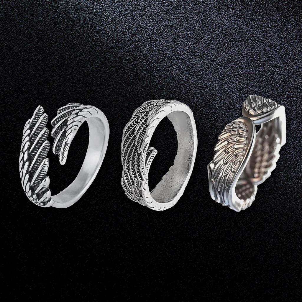 Open Designs Feather Styles Rings Adjustable Sizes Silver Plated Alloy Jewelry for Casual or Formal Occasions