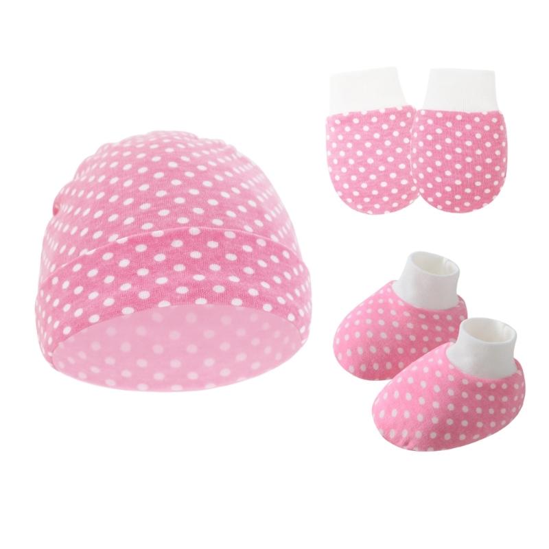 Set da 3 Pezzi Cappellino Guanti Calzini in Cotone per Neonato Anti Graffi Protezione Completa Manopole Copripiedi Accessori per Neonati