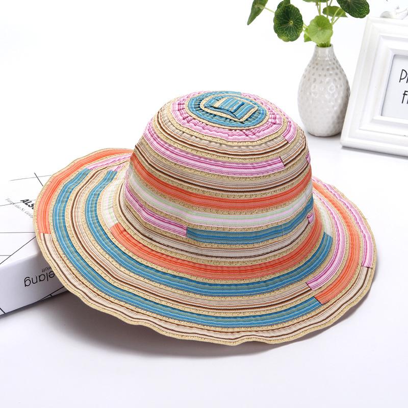Fisherman Hat Female Summer Foldable Sun Hat Rainbow Striped Cloth Colorful Sunscreen Woman Beach Holiday Idyllic Casual Cap