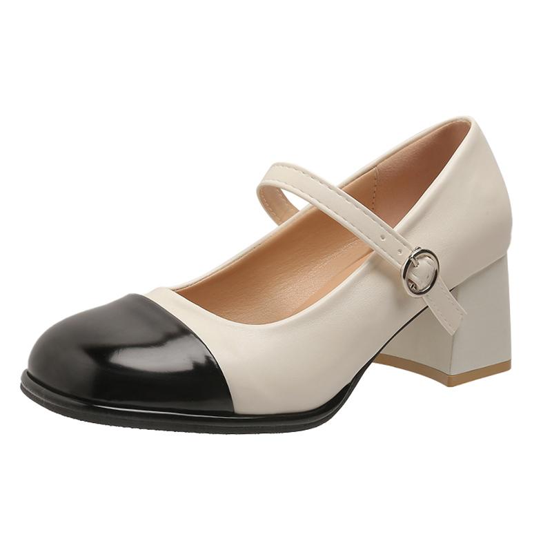 

Модные женские элегантные туфли-лодочки смешанных цветов с пряжкой на высоком каблуке Туфли Мэри Джейн для женщин 2024 года из лакированной кожи на толстом каблуке Туфли 42 36 чёрный