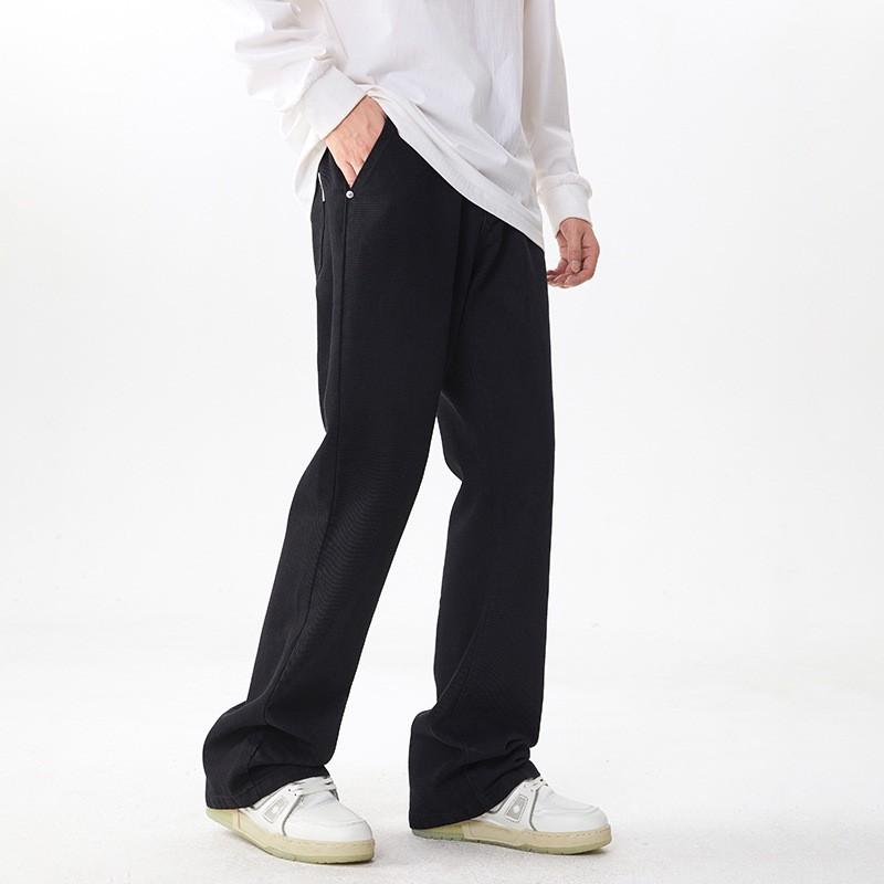 Mens Black Flared Denim Jeans Loose Fit Casual Streetwear Straight Leg Tapered
