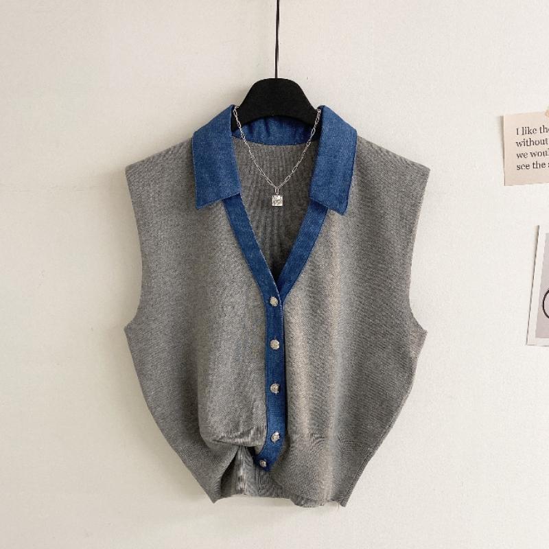 Honey J Men Seiken Collar Denim Knitted Vest 3color