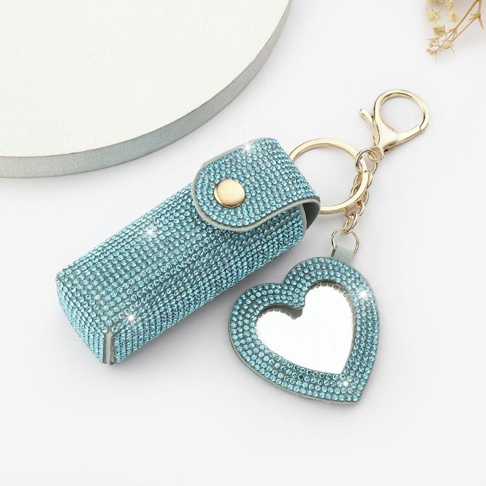 Portable Lipstick Organizer Keychain Bling Rhinestone Lipstick Holder  Girls
