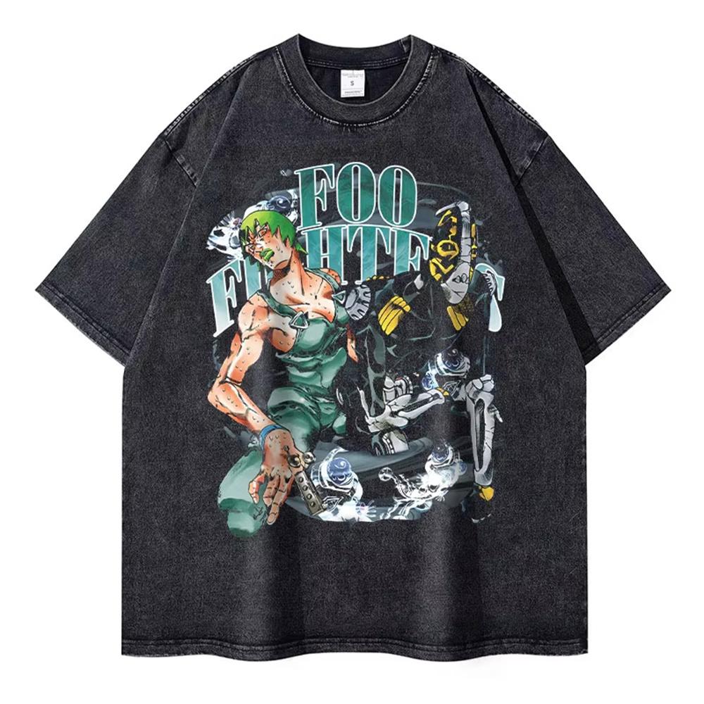 Anime JoJos Bizarre Adventure T Shirt Men Vintage Streetwear Manga Stone Ocean Washed T-shirts Kujou Jolyne Unisex Tops Tee