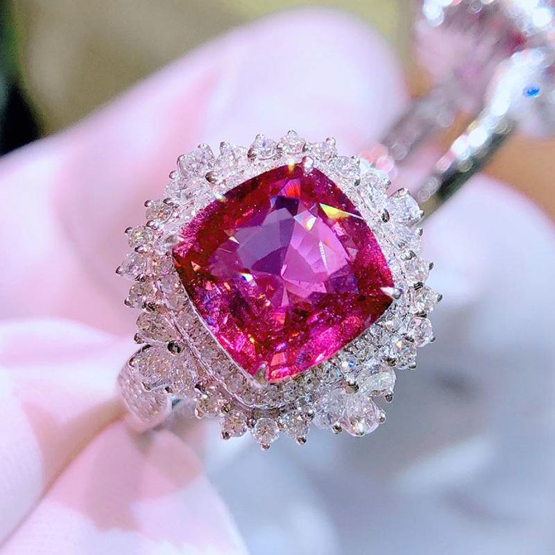 Cao Shi Luxury Simulated Ruby Zircon Ring - European & American Anniversary Gemstone Accessory