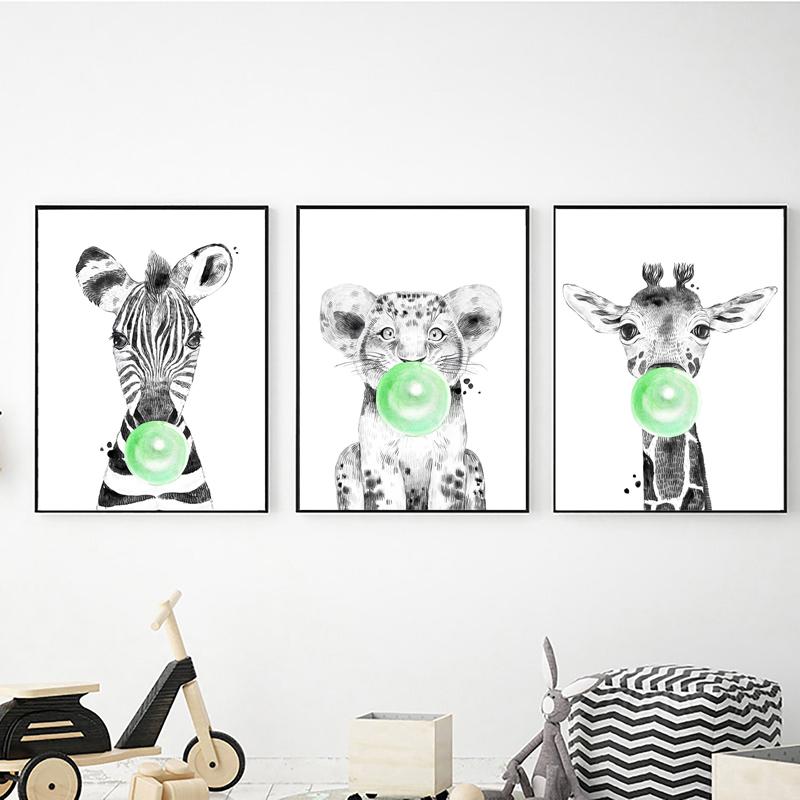 Nordic Animal Zebra Giraffe Blowing Bubbles Prints And Posters Wall Art Canvas Paiting Wall Pictures For Living Room Home Décor No Frame