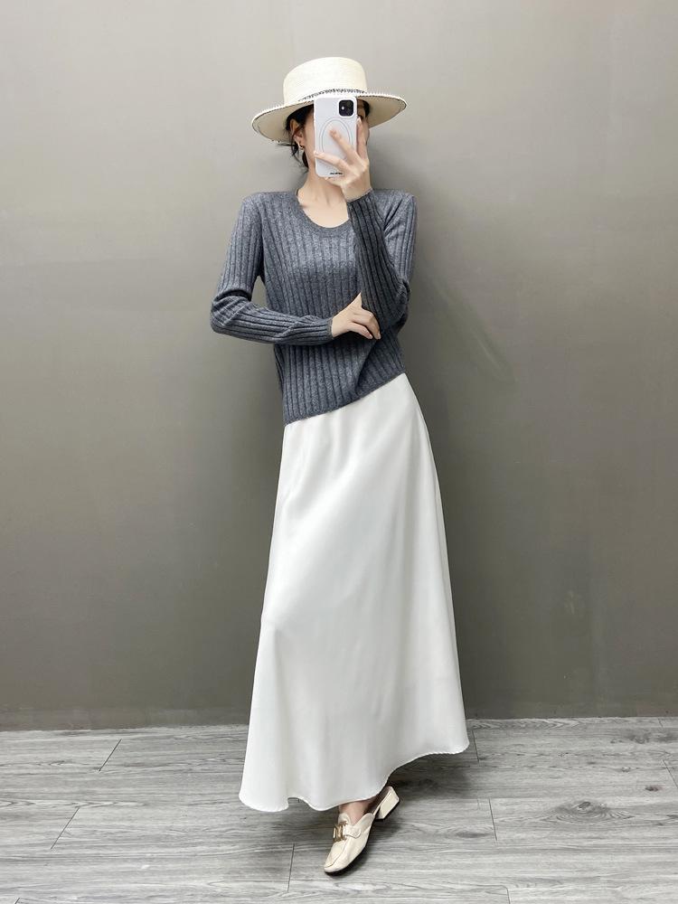 Autumn & Winter European Soft Cashmere U-neck Women's Sweater with Vertical Stripes