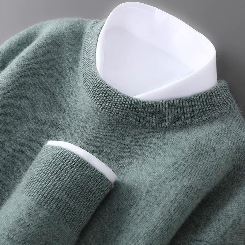 Men's Plus Size 100% Pure Wool Round Neck Cashmere Sweater - Autumn/Winter Casual Knit Pullover