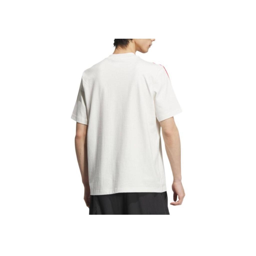 Adidas Originals Graphic T-Shirt Logo Striped Print V-Neck Short Sleeve Men T-Shirts White JD3259