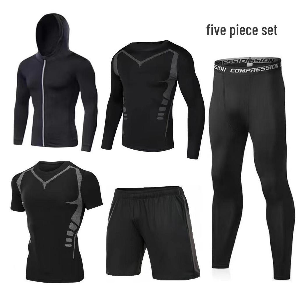 Men's 5-Piece Outdoor Running Set: High Elastic, Breathable, Quick-Drying Fitness Sportswear