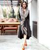 Europe, America autumn and winter new leather jacket women's long knee large size leather trench coat imitation fur coat