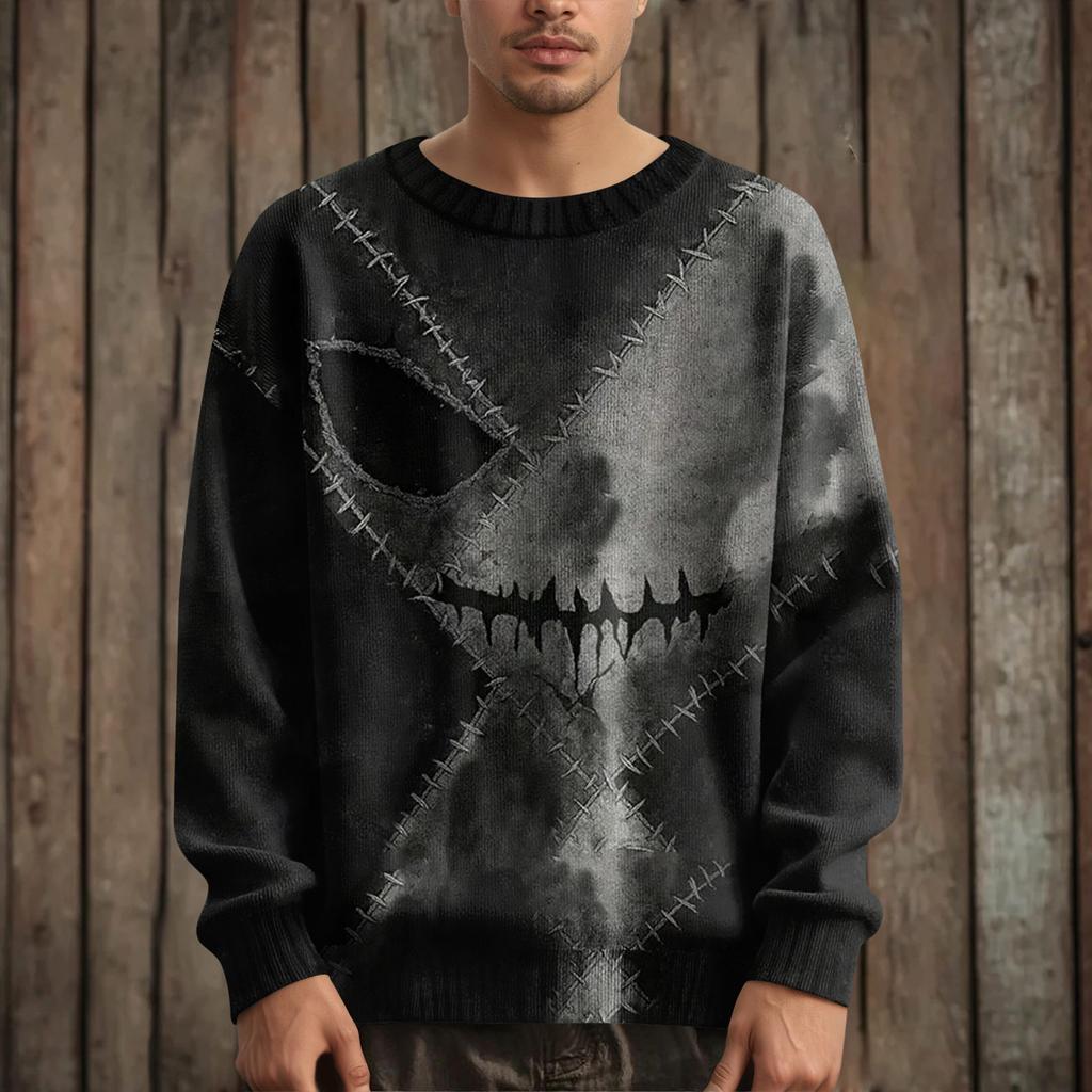Men's Long Sleeve Pullover Sweater Casual Halloween Print Knit Oversized Sweater