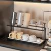 Heavy-Duty Double Layer Cup Holder Organizer with Drain Tray Space-Saving Countertop Shelf for Cups Mugs Coffee Makers