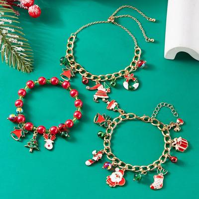 Christmas Chain Bracelet for Women Sweet Christmas Tree Snowflake Santa Claus Bell Bracelet Xmas Holiday Party Jewelry