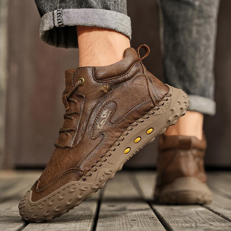 Hand-stitching Leather Men Boots Split Leather Casual Leather Shoes Men Ankle Boots