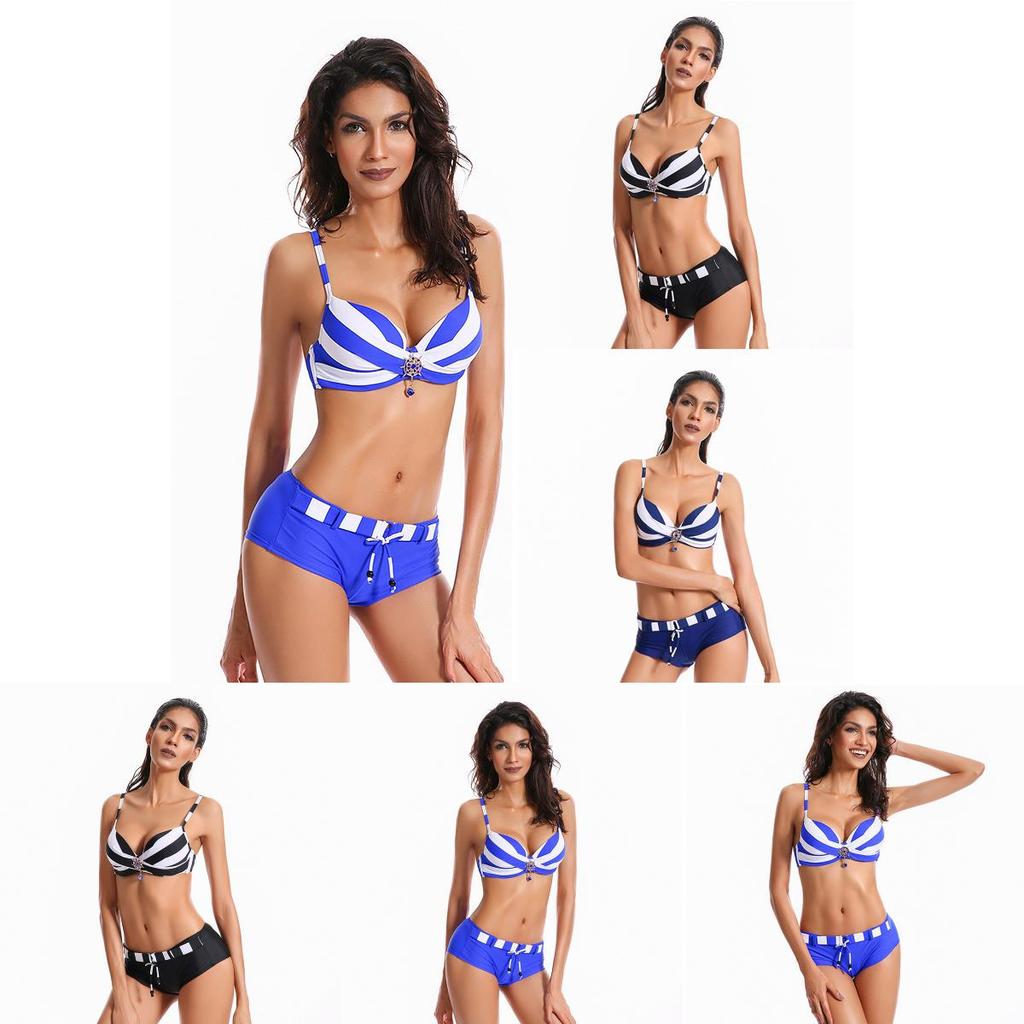Premium Quality 2 Pcs Summer Ladies Push Up Swimwear Stripe Bikini Set For Women