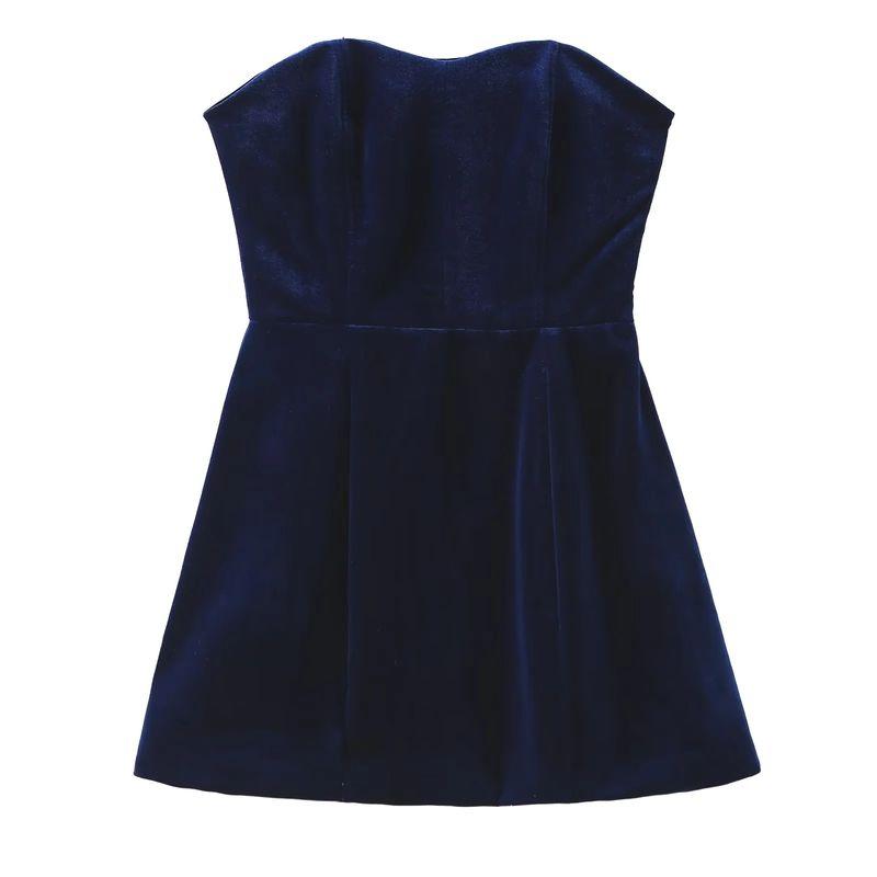 

Spring New Women s Clothing French Design Christmas New Year Dress Short Velvet Tube Top Short Type Dress Blue L