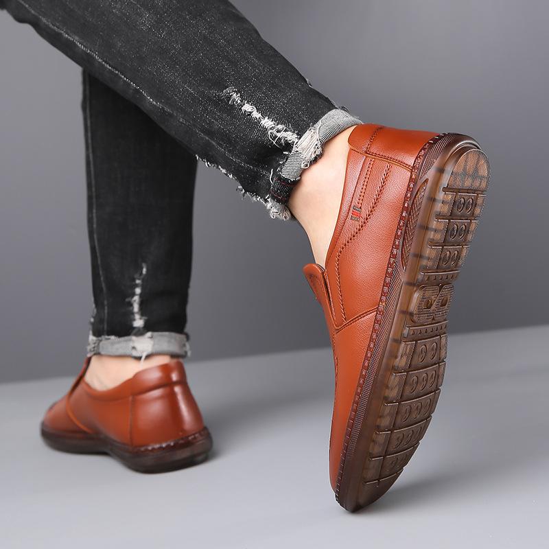 Cow tendon sole comfortable men's shoes autumn new soft-soled casual shoes pedal trend versatile non-slip men's leather shoes