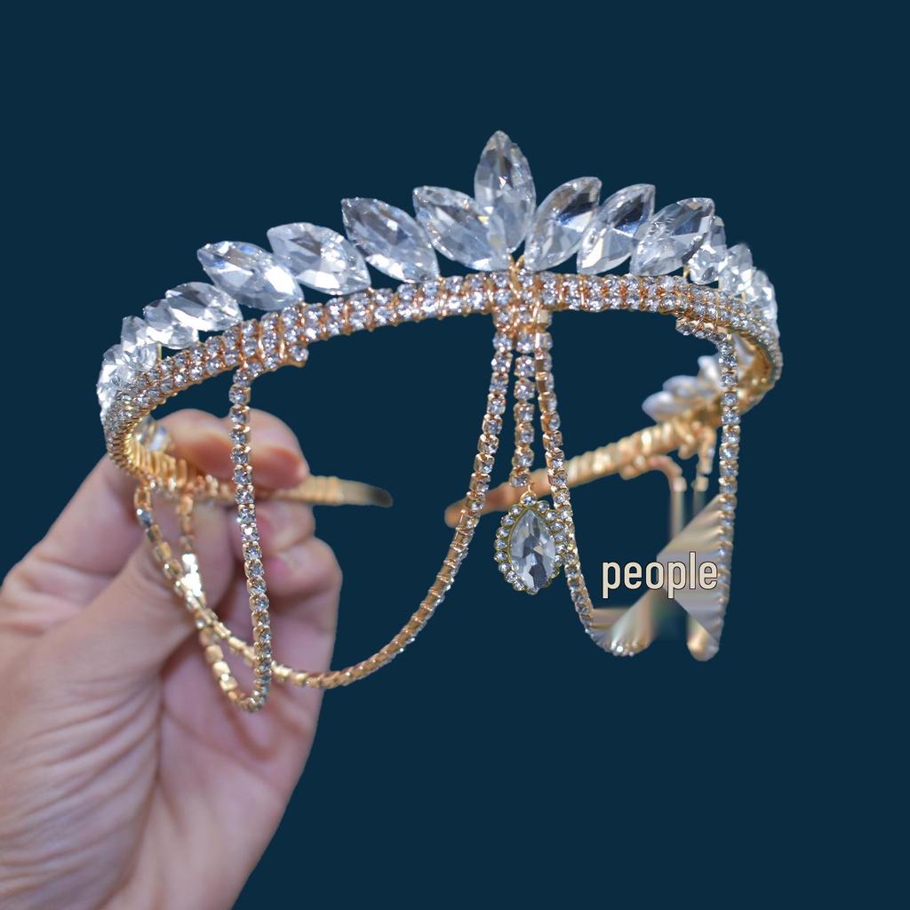 Tiare Bandeau en Strass Fait Main avec Pendentif pour Accessoires de Cheveux de Mariée (DZ051)