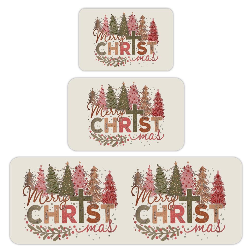 Christmas Kitchen Anti-slip Mat Carpet Flannel Doormat Two-piece Set