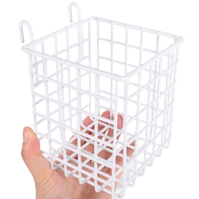 Pack of 2 White Iron Wire Storage Baskets With Double Hook For Versatile Home Organization In Kitchen Bathroom Office