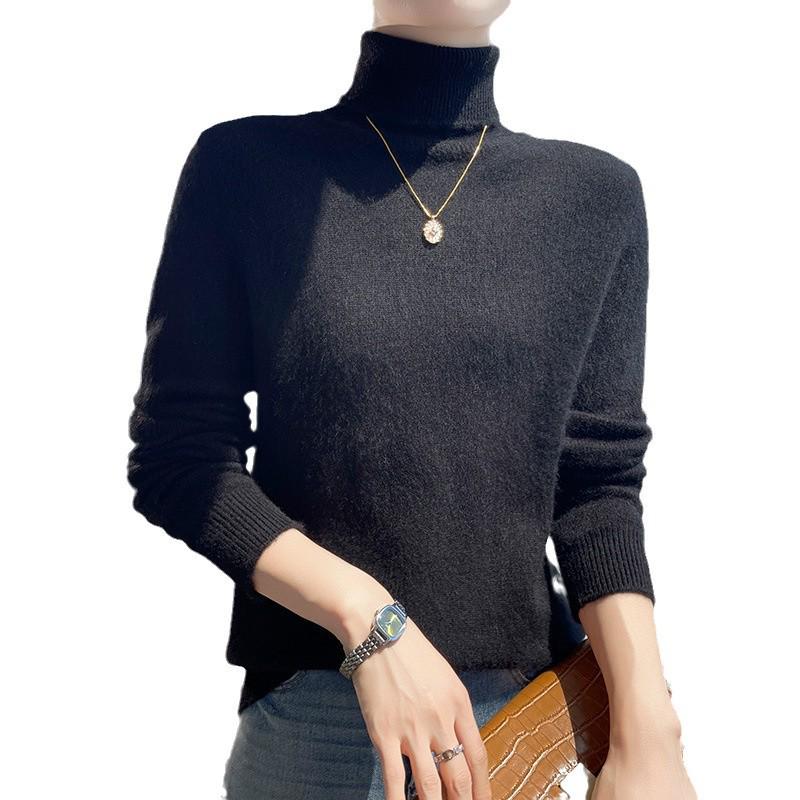Women's Seamless Cashmere Knit Base Layer Pullover with Half-High Collar