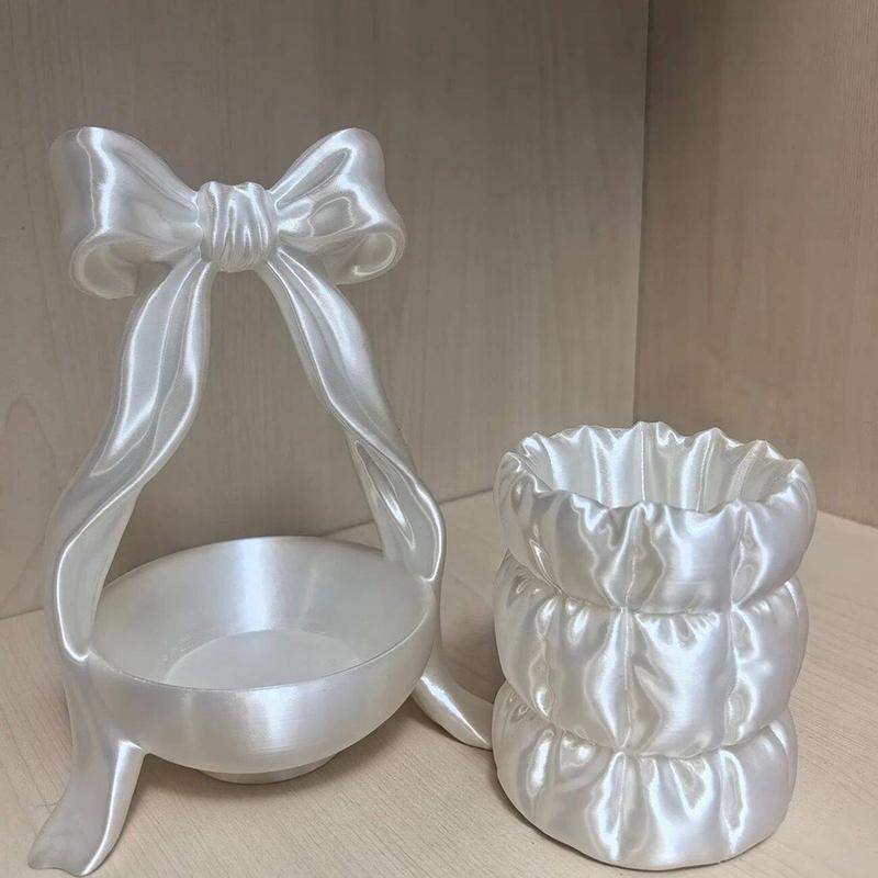 3D Printing Bow-Shaped Storage Tray Ins Lolita-Style Princess Dress Makeup Brush Pen Holder Desktop Cosmetic Jewelry Storage Box