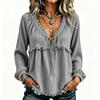 Women's Casual V-Neck Long Sleeve Cotton Linen Top Color