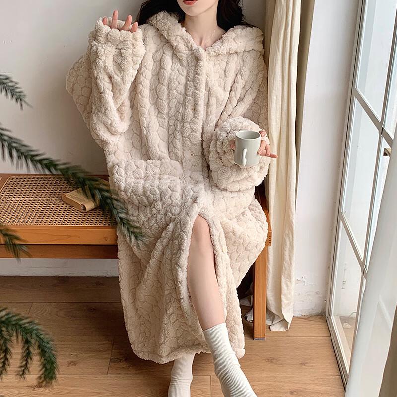 Women's Flannel Hooded Long Robe