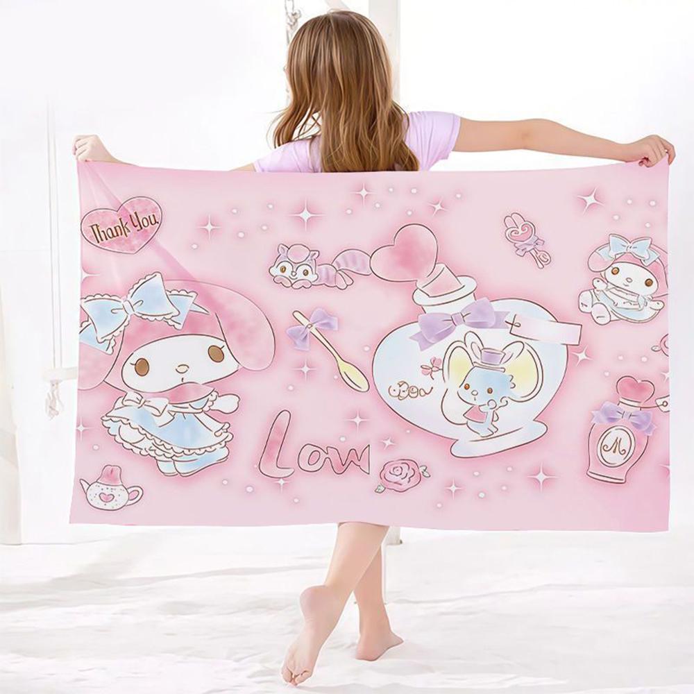 Sanrio Kids Beach Towel, Soft Quick Dry & Absorbent for Swimming Sports, Windproof Bathrobe Shawl, Portable W30*H60(CM)