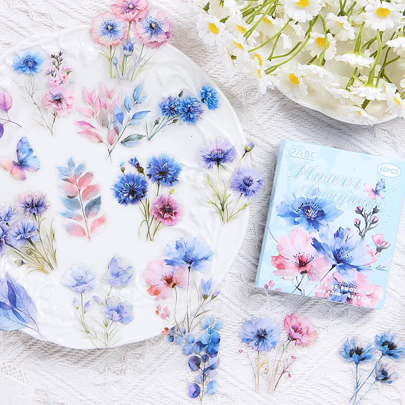 ZABC Vier Jahreszeiten Blumensprache Aufkleber: Schmetterling & Blume Journal DIY, 60 Blatt, 6 Stile