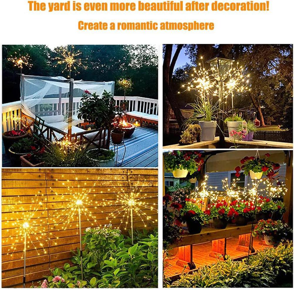 Solar Powered Sparkle Lawn Lights Outdoor Garden LED Dandelion String Lights Firework Design for Landscape Wedding Party Decor