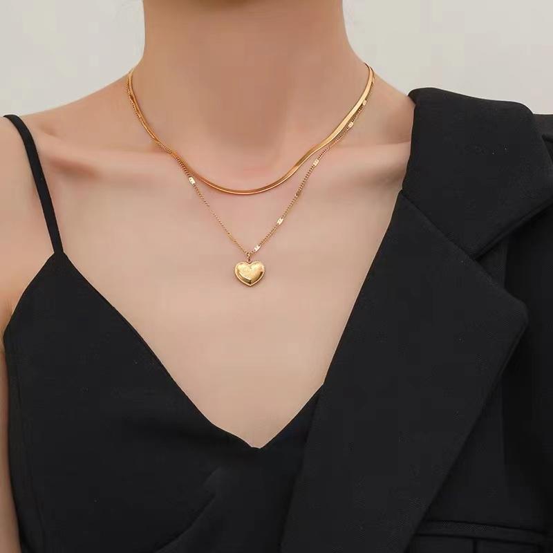 European and American Stainless steel Double-layer Gold Color Heart Pendant Neckchain For Women 2026 Fashion Jewelry Accessories