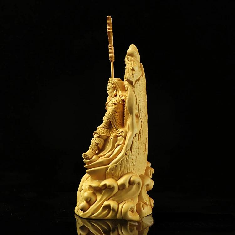 Boxwood Carving Buddha Home Crafts God of Wealth Guan Gong People Decor