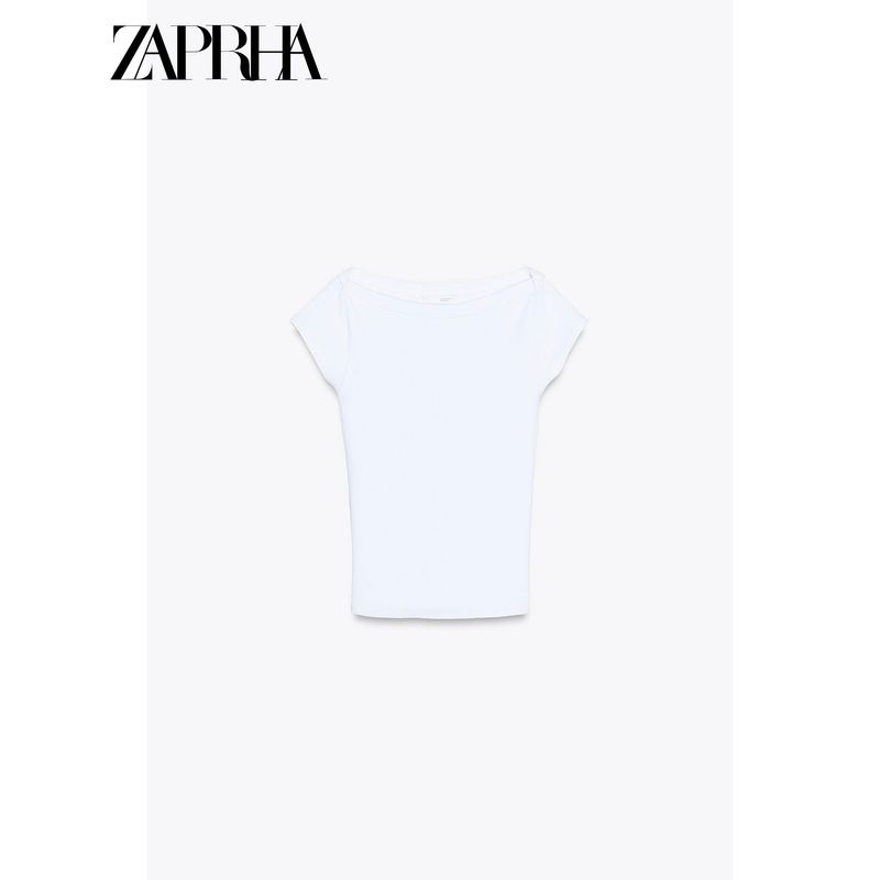 Zaprha 2025 New Arrival Sweet Sexy Multi-Color Selection Short Sleeve Boat Neck Rib Base Silm Tops Female 4424302