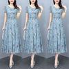 Ice Silk Floral Dress Summer Short-sleeved New Plus Size Women's Waist Slimming Belly-covering Long Dress