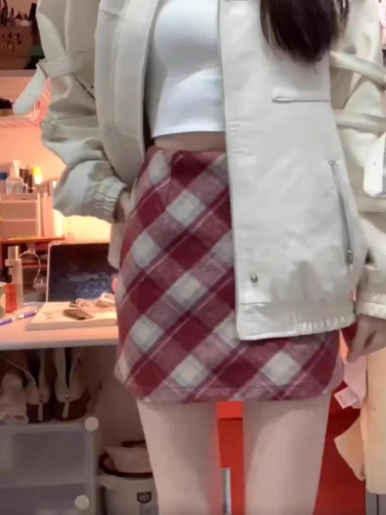 Plaid High-Waist A-Line Wool Skirt for Women – Winter Slimming Style
