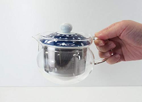 Hasami Ware Indigo Japan Glass Pot with Dyed Shibori Pattern (with Super Stainless Steel Tea Strainer) 46462