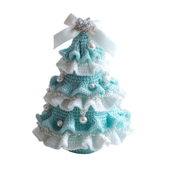 Handmade Crochet Christmas Tree DIY Xmas Tree Crochet Craft Starter Set with Bow And Faux Pearl for Beginners Knitting Holiday Decoration for