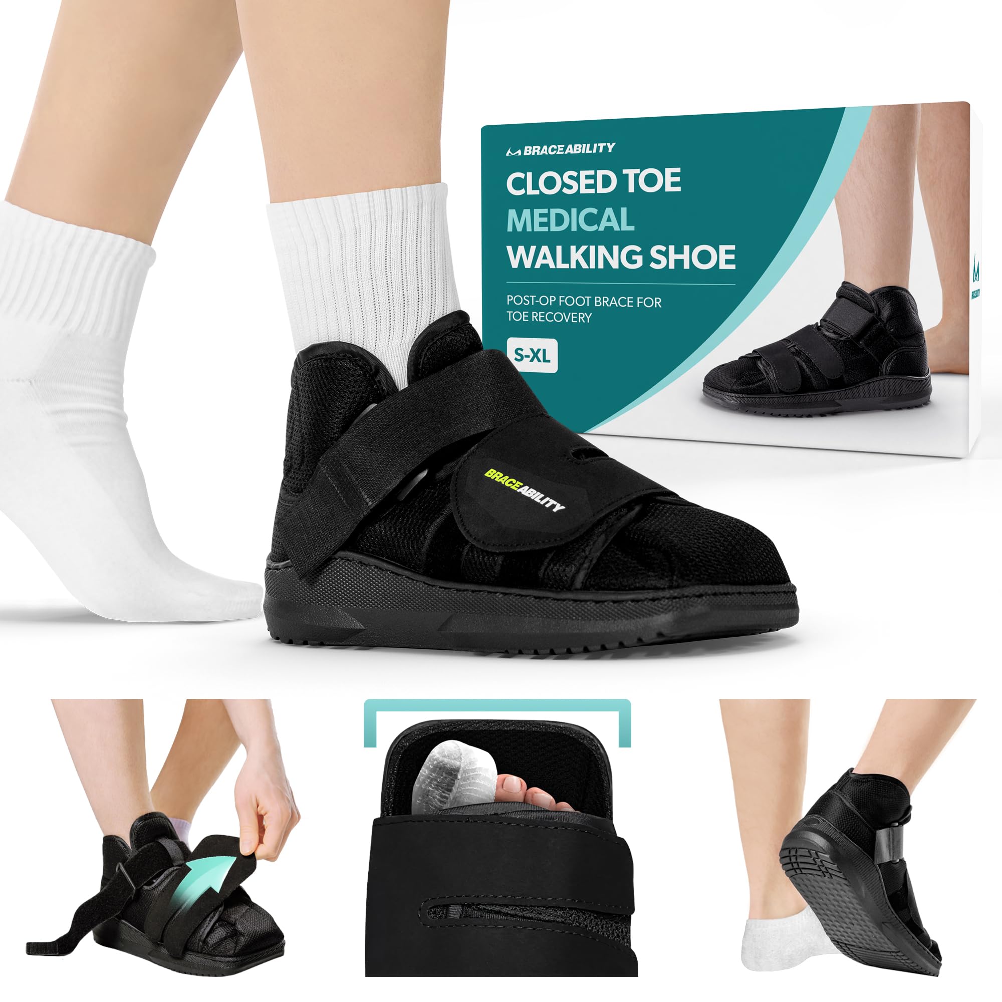 

BraceAbility Закрытая медицинская обувь для ходьбы, маленькая, чёрный