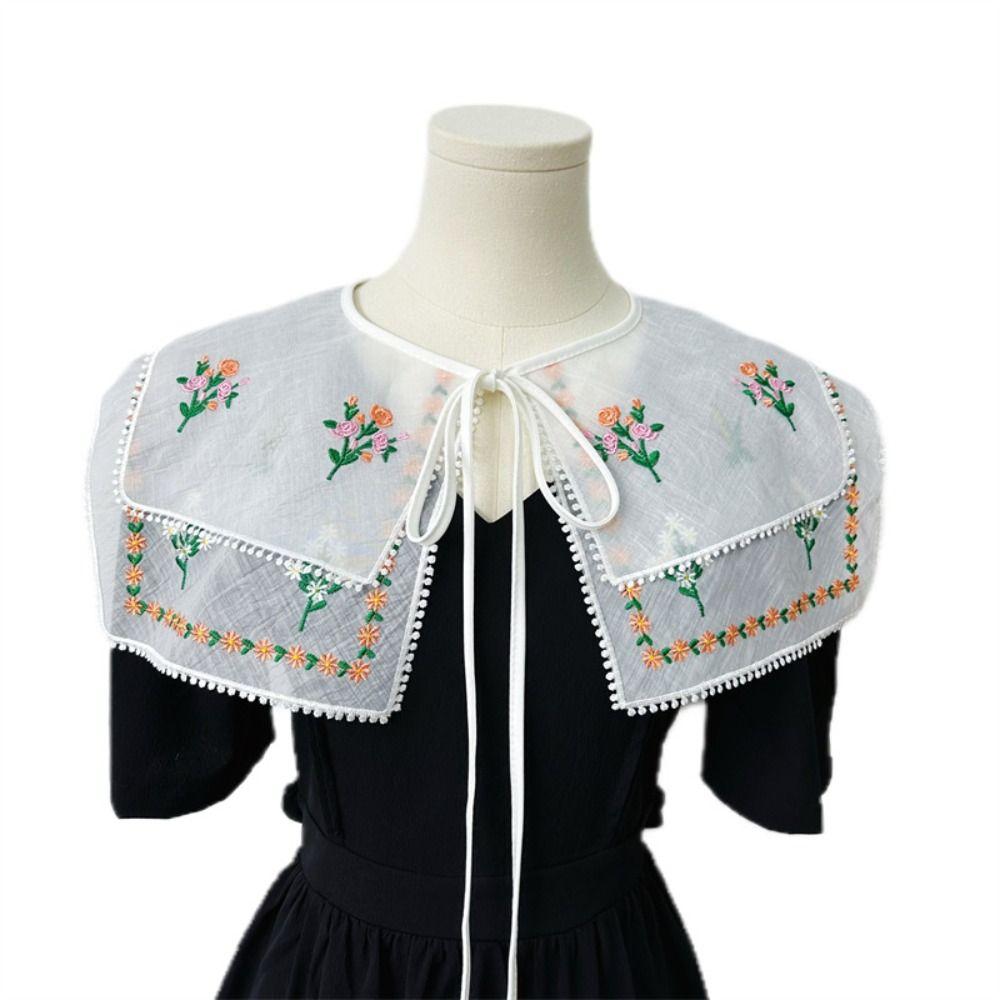 Cape Lace Blouse False Collars Embroidery Small Shawl Sweet Flower Scarves Scarf Accessories
