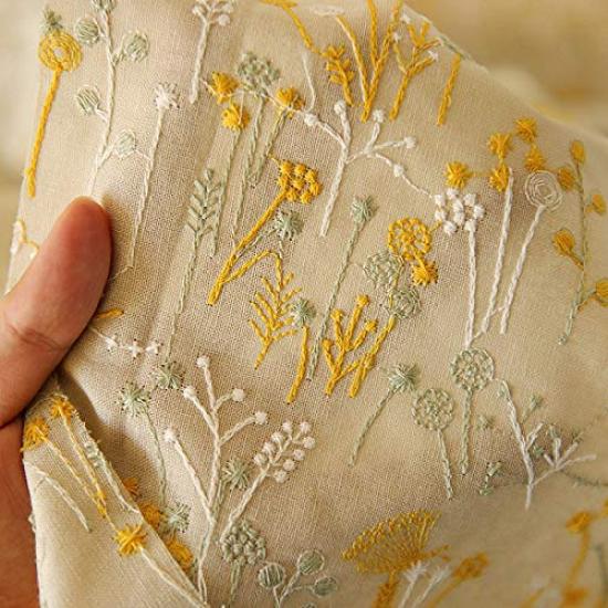 140cm wide x 95cm long premium botanical floral embroidered ramie cotton fabric