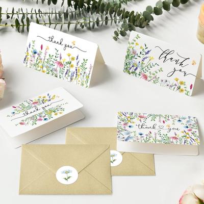 Lavender Daisy Spring Floral Thank You Cards with Envelopes & Stickers, Rounded Corner Foldable Blank Note Card Set for Gifts