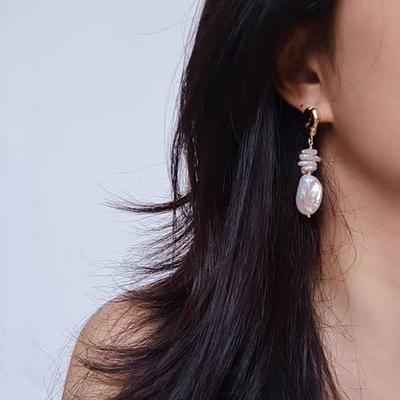 Niche Design Natural Pearl Baroque Long Thin and Beautiful Earrings Earrings Silver Needle Earrings Temperament Personality