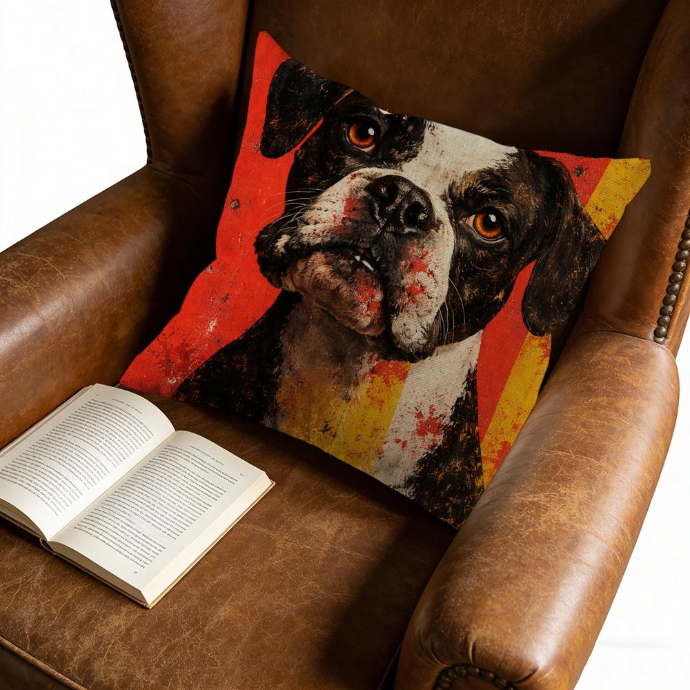 Pillow Case Red And Yellow Boston Terrier Dog Print Decorative Cushion Cover For Home Living Room Sofa Bedroom Window Seat