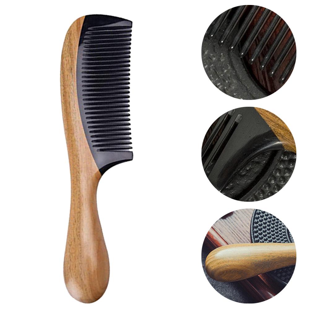 Pettine Antistatico Districante Denti Fini Pettini per Capelli in Legno Sandalo Verde Corno di Bufalo