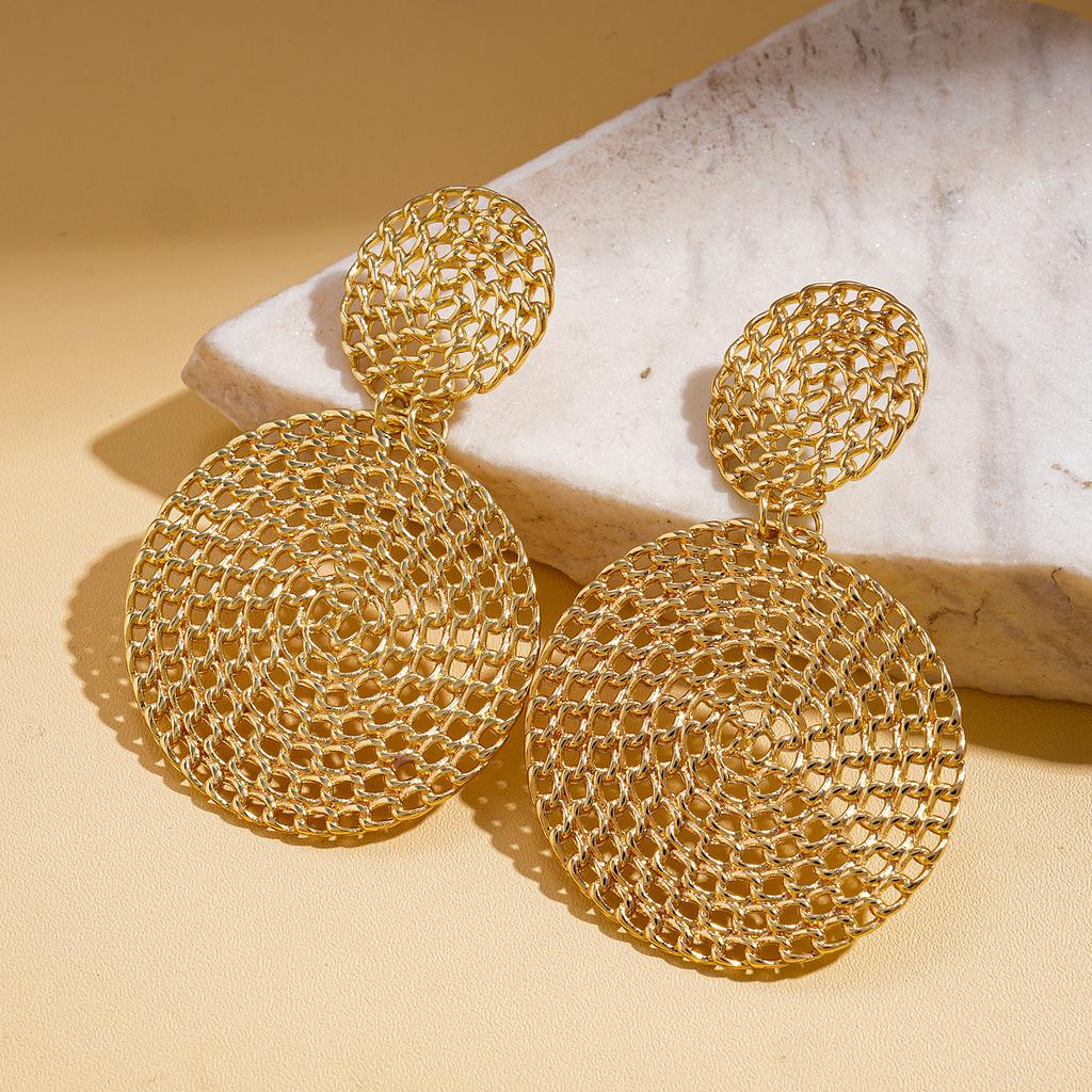 European and American metal wind geometric leaves round earrings light luxury high-end stud earrings design niche earrings women