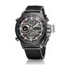 Men's Military Arm Watch: Double Display Digital Outdoor Tactical Watch LED Luminous Quartz Watch Waterproof Large Leather Band Steam Punk Cool Black