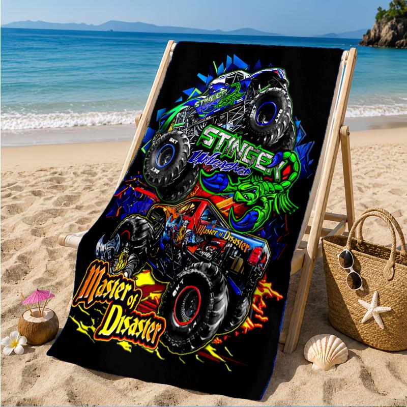 Mon-ster Truck Abenteuer Strandtuch, Super Weiche Mikrofaser, Perfektes Geschenk für Sie/Ihn, Geburtstag, für Pool, Strand, Reisen, Dekoration Strandparty