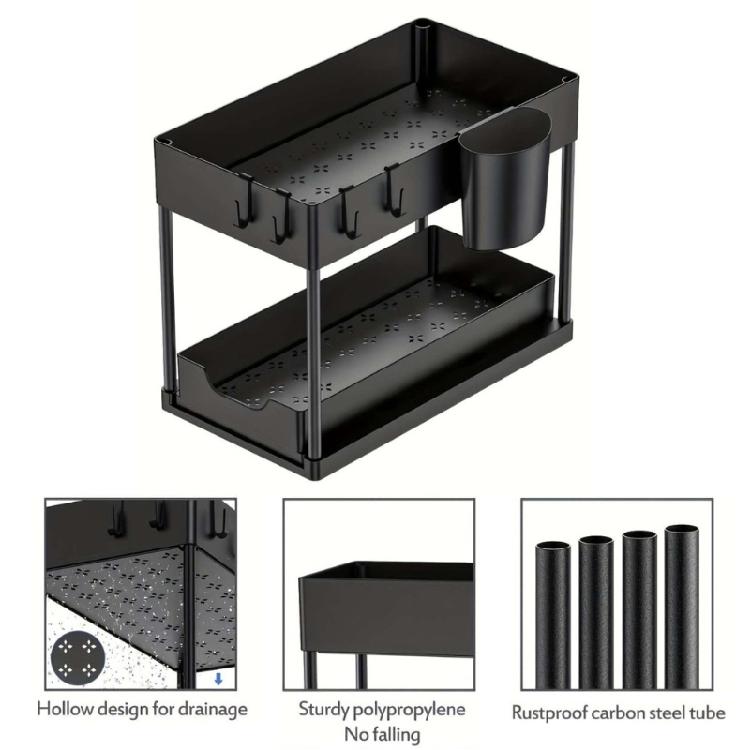 Fashionable Sink Pull Out Drawer Rack 2 Tiers Kitchen and Bathroom Organizers Portable Modern Countertop Storage